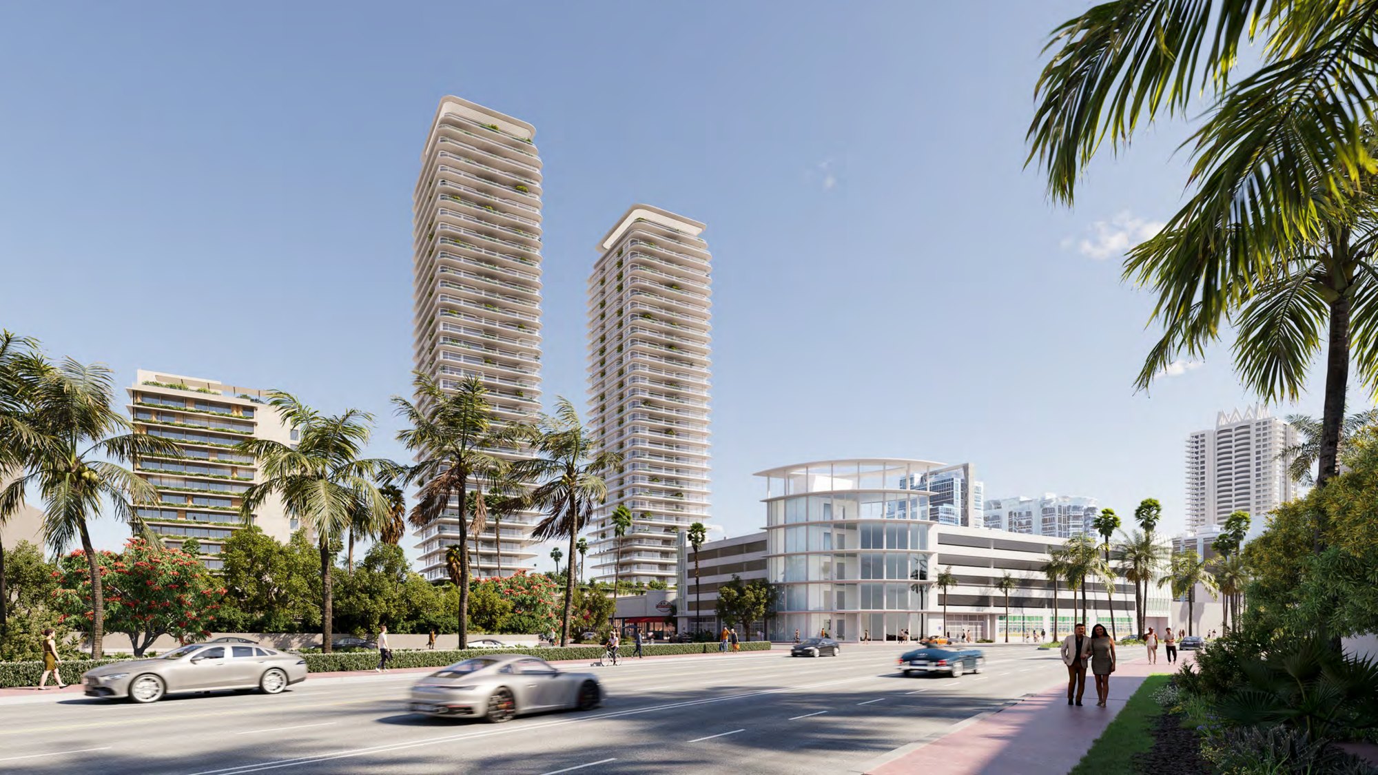 Street-level view of the reimagined Deauville along Collins Avenue in North Beach. Rendering courtesy of Terra.